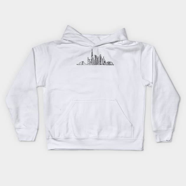 Dubai Skyline in onedraw Kids Hoodie by PauRicart